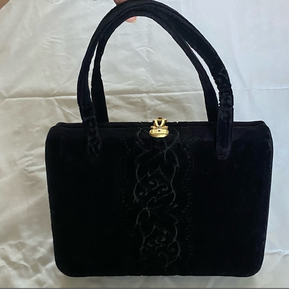 Vintage Crown Lewis Black Velvet Box Handbag Purse